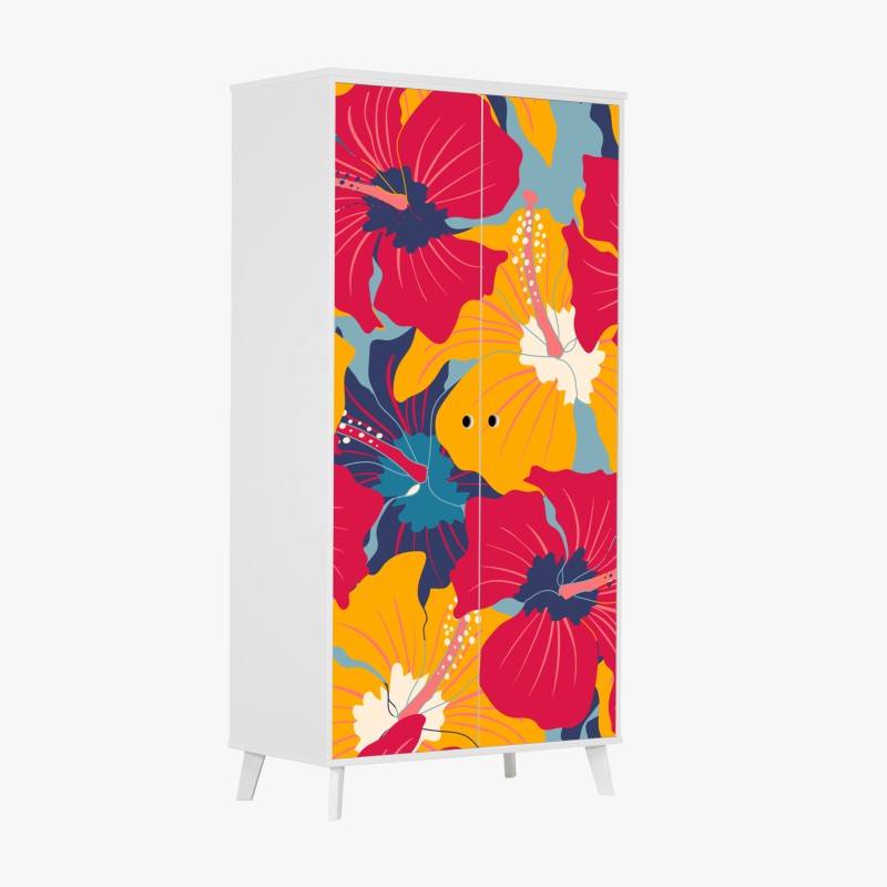 Adesivo per armadio motivo vintage tropicale di ibischi colorati