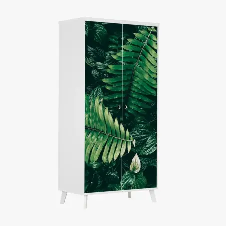 Adesivo per armadio giungla verticale: fogliame tropicale in verde scuro • Wallissimo®