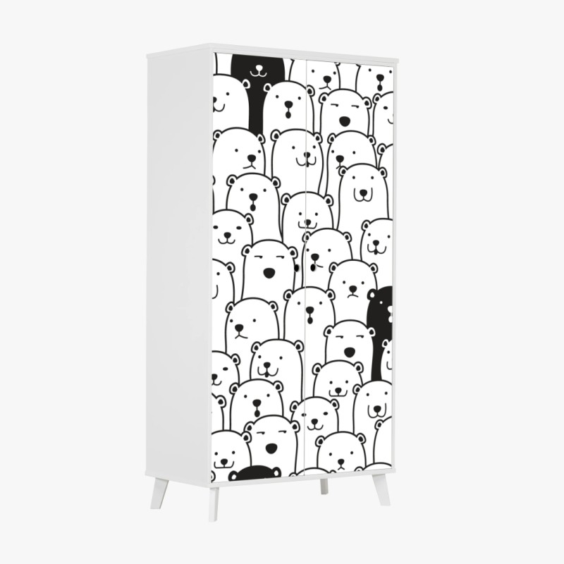Adesivo per armadio motivo di orsi minimal in bianco e nero