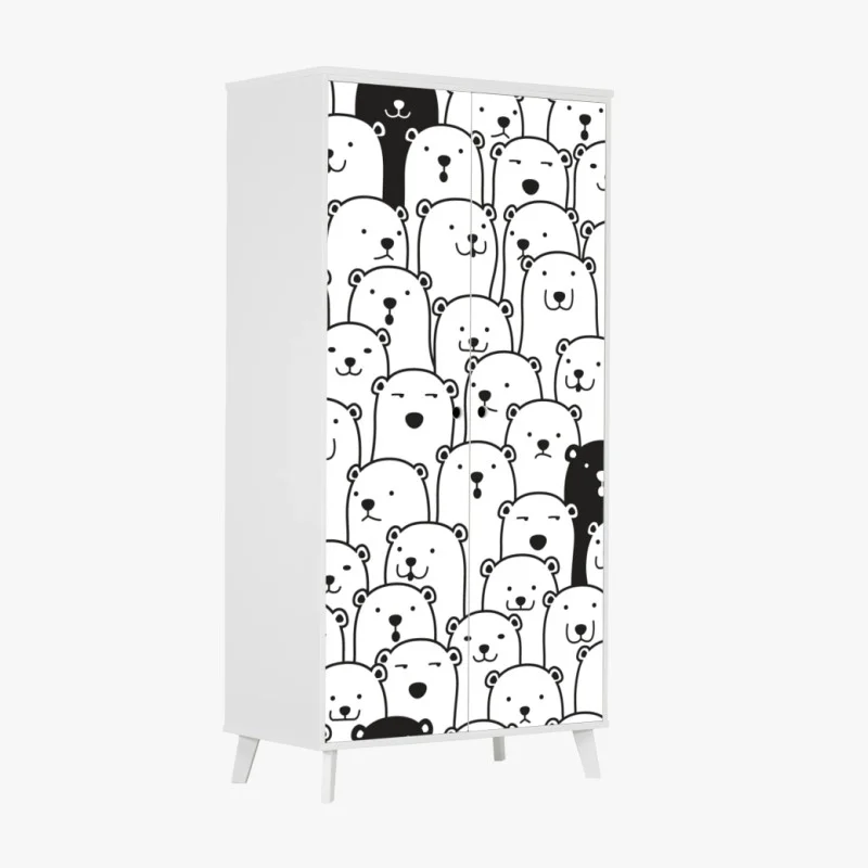 Adesivo per armadio motivo di orsi minimal in bianco e nero