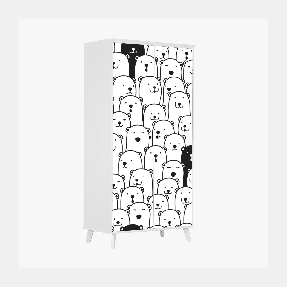 Adesivo per armadio motivo di orsi minimal in bianco e nero • Wallissimo®