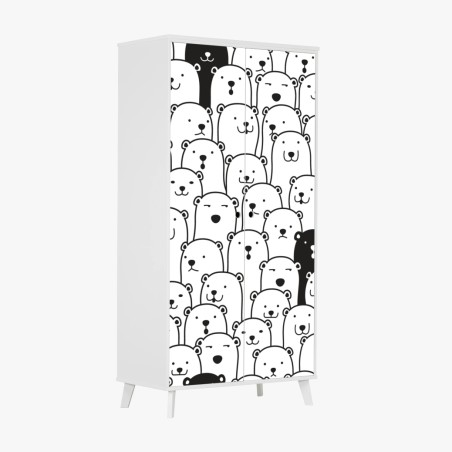 Adesivo per armadio motivo di orsi minimal in bianco e nero • Wallissimo®