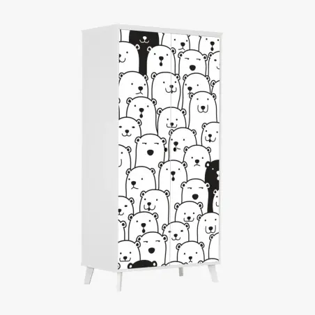 Adesivo per armadio motivo di orsi minimal in bianco e nero • Wallissimo®