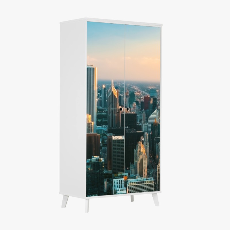 Adesivo per armadio tramonto su Chicago: skyline metropolitano