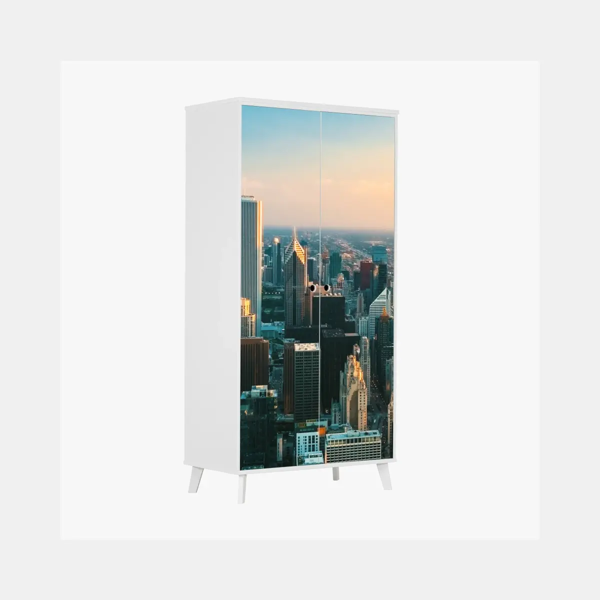 Adesivo per armadio tramonto su Chicago: skyline metropolitano • Wallissimo®