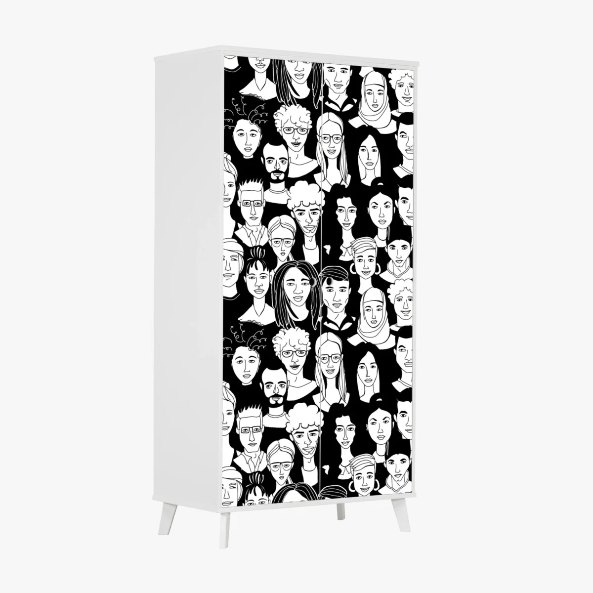 Adesivo per armadio ritratto collettivo in bianco e nero • Wallissimo® Adesivo per armadio ritratto collettivo in bianco e nero • Wallissimo®