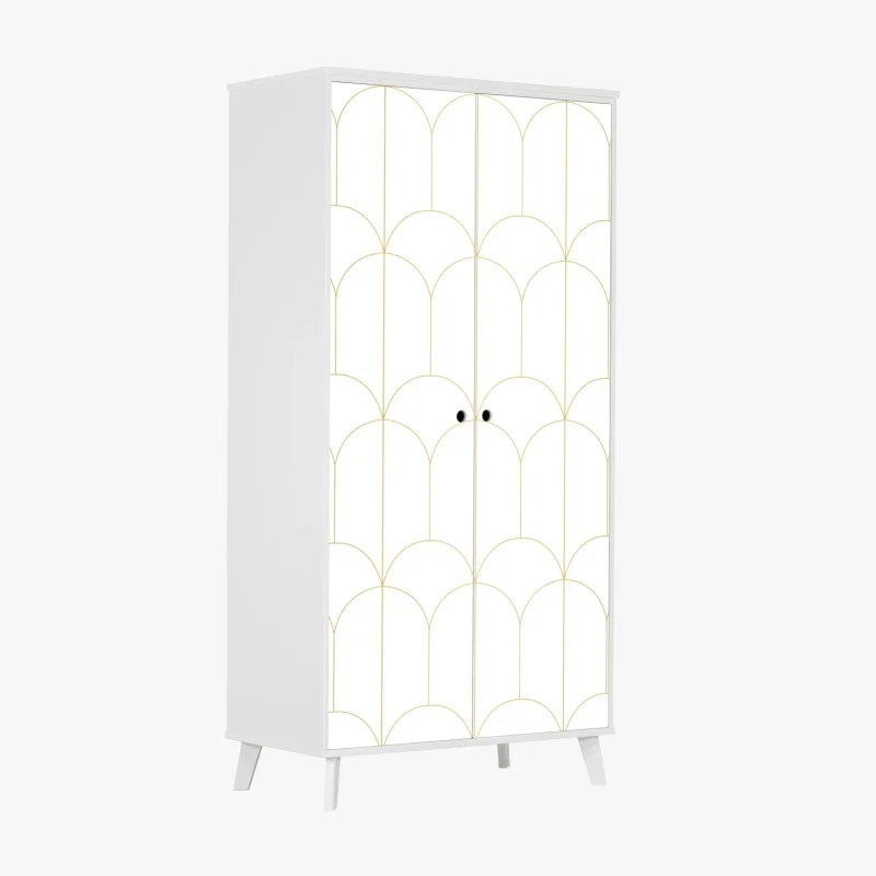 Adesivo per armadio motivo art déco oro su sfondo bianco
