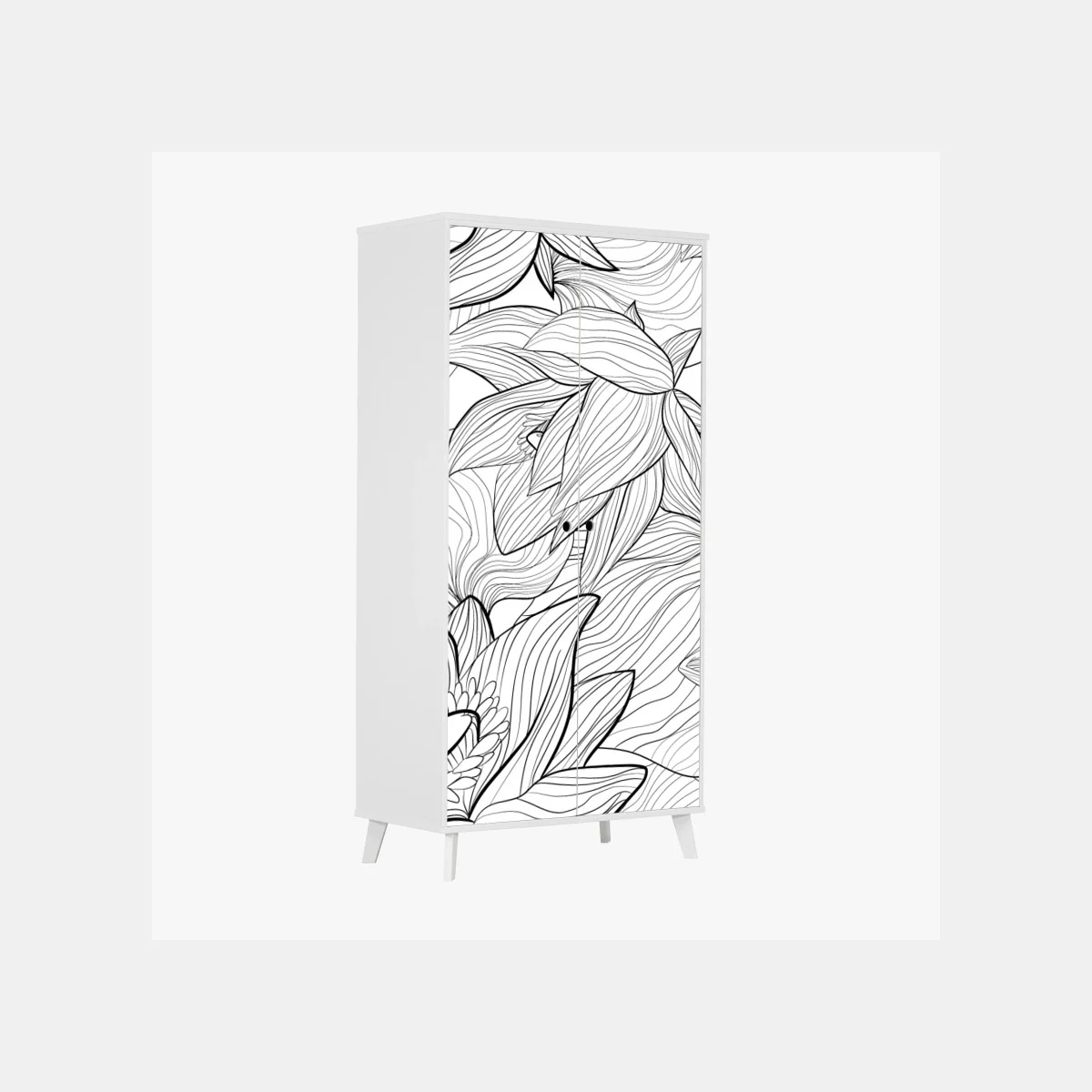 Adesivo per armadio fiori stilizzati in bianco e nero • Wallissimo® Adesivo per armadio fiori stilizzati in bianco e nero • Wallissimo®