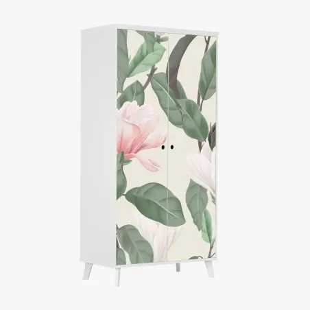 Adesivo per armadio motivo floreale di magnolia anice in toni pastello • Wallissimo®
