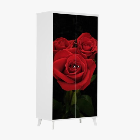 Adesivo per armadio eleganza di rose rosse su sfondo nero • Wallissimo®