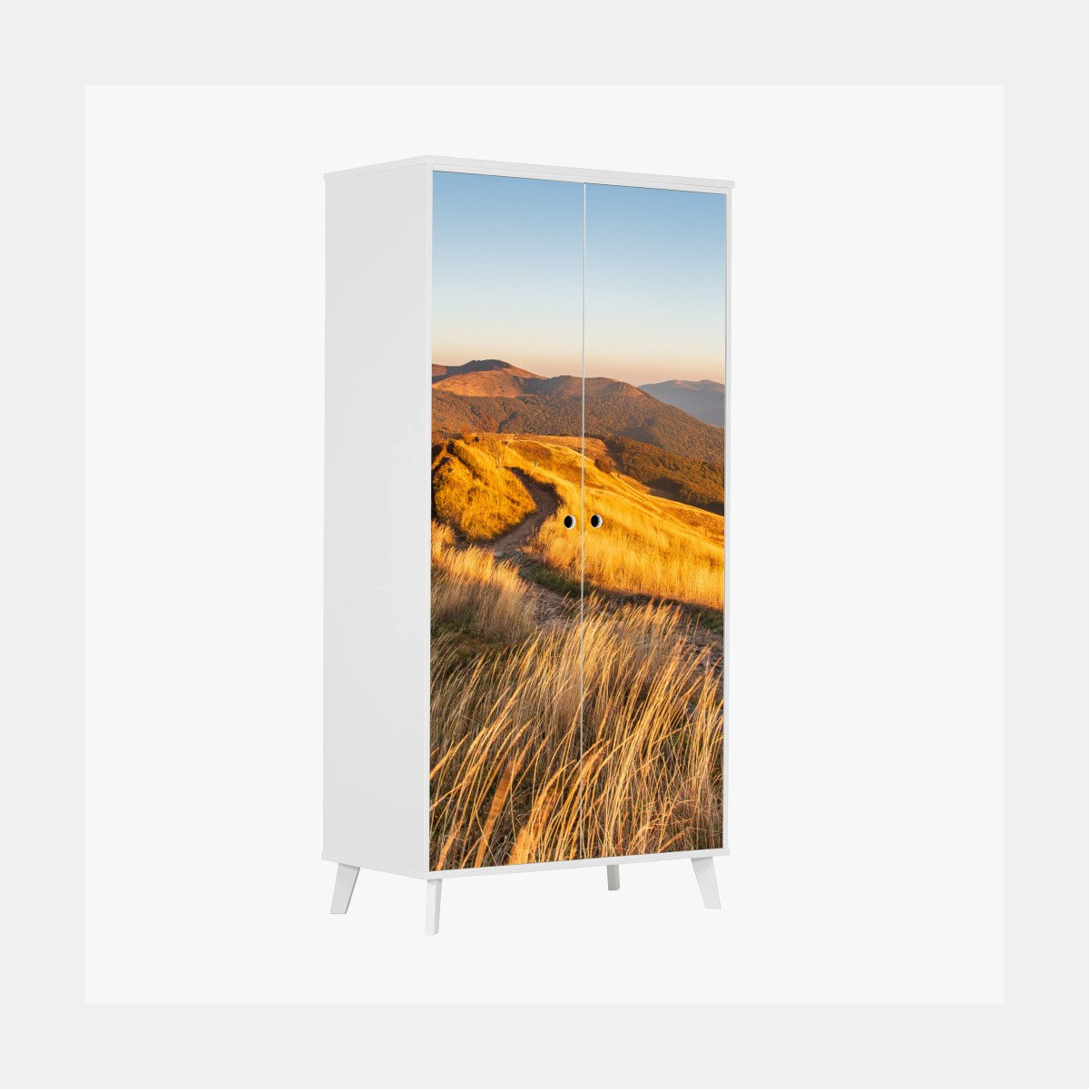 Adesivo per armadio panorama montano al tramonto dorato • Wallissimo®