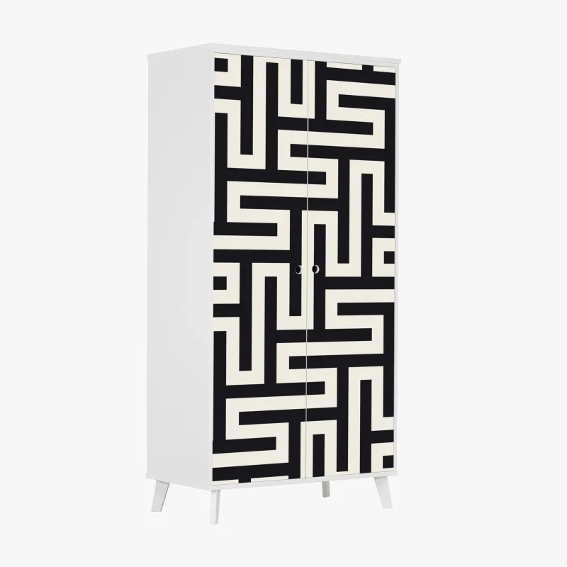 Adesivo per armadio labirinto geometrico in bianco e nero