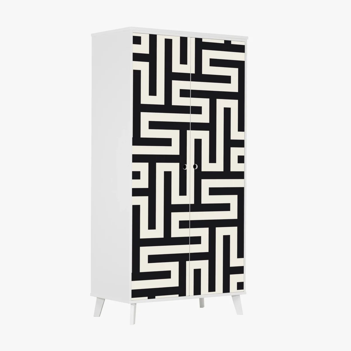 Adesivo per armadio labirinto geometrico in bianco e nero • Wallissimo® Adesivo per armadio labirinto geometrico in bianco e nero • Wallissimo®