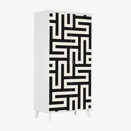 Adesivo per armadio labirinto geometrico in bianco e nero • Wallissimo®