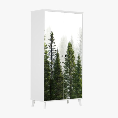 Adesivo per armadio foresta di abeti su sfondo bianco • Wallissimo®