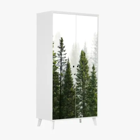 Adesivo per armadio foresta di abeti su sfondo bianco • Wallissimo®