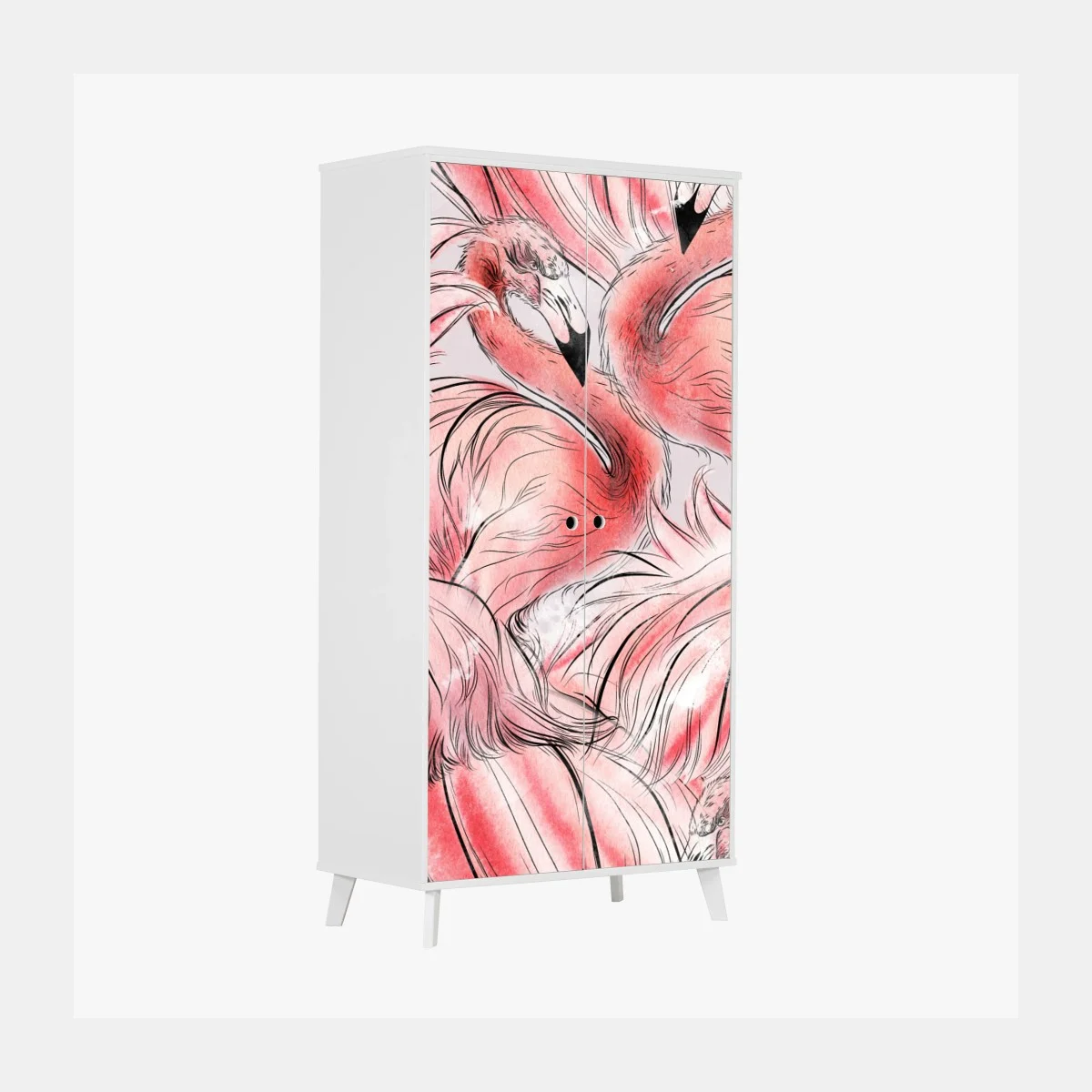 Adesivo per armadio motivo fenicotteri in acquerello rosa • Wallissimo® Adesivo per armadio motivo fenicotteri in acquerello rosa • Wallissimo®