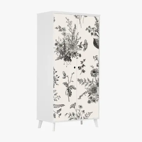 Adesivo per armadio motivo botanico vintage in bianco e nero • Wallissimo®