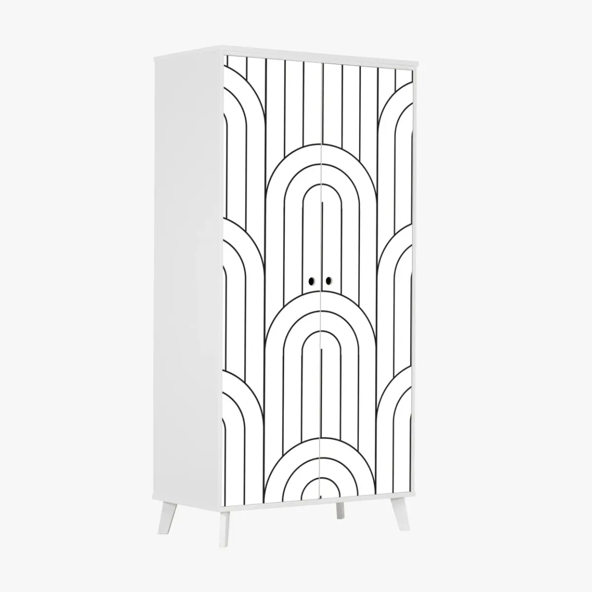 Adesivo per armadio motivo ad archi geometrico minimale in bianco e nero • Wallissimo®