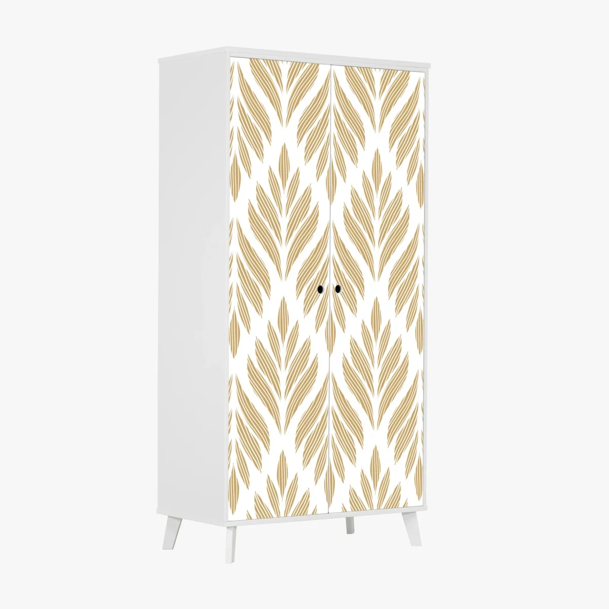 Adesivo per armadio motivo foglia dorata su sfondo bianco • Wallissimo® Adesivo per armadio motivo foglia dorata su sfondo bianco • Wallissimo®