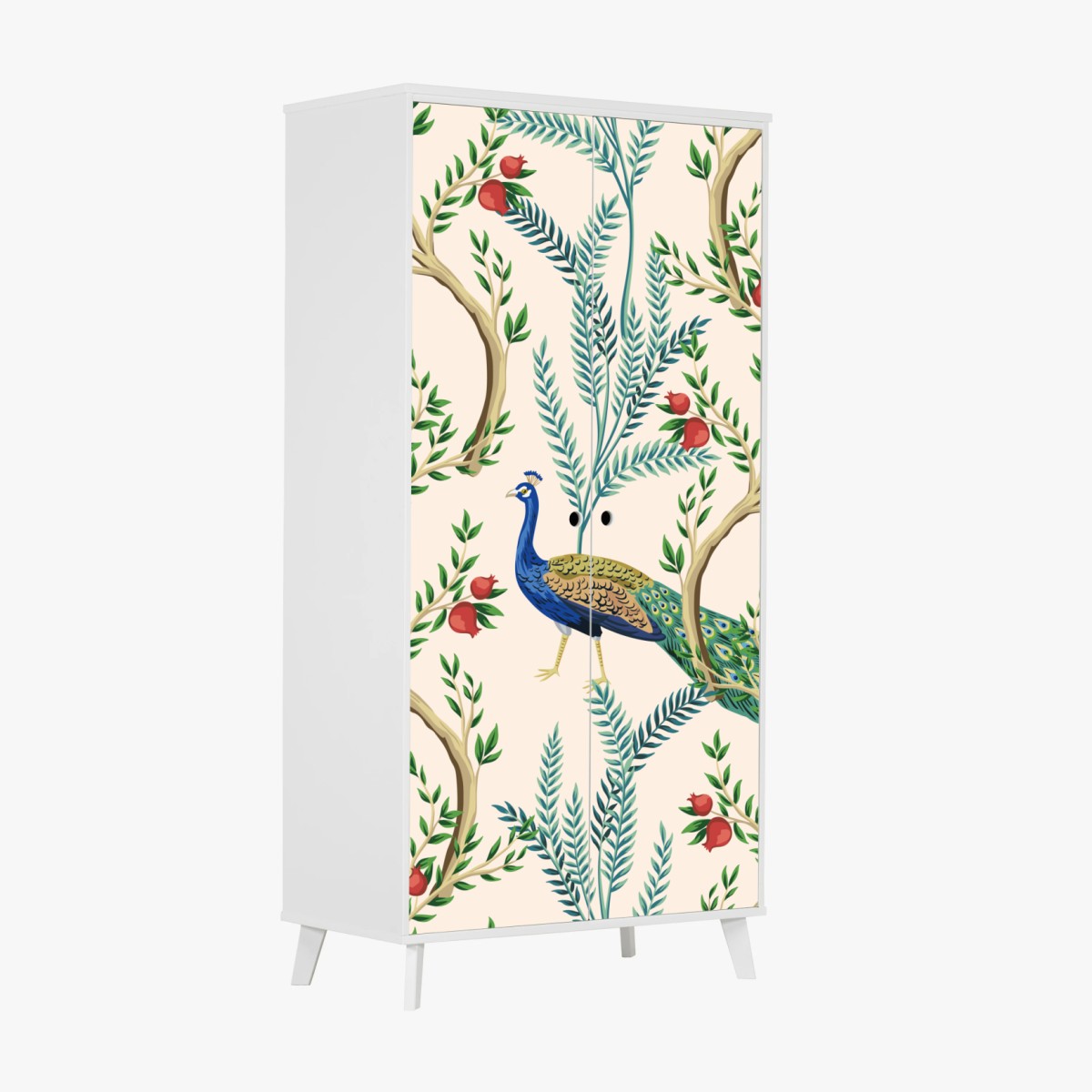 Adesivo per armadio pavone e melograni su motivo botanico elegante • Wallissimo®