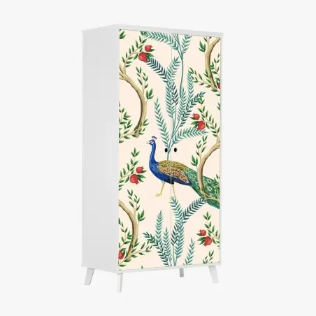Adesivo per armadio pavone e melograni su motivo botanico elegante • Wallissimo®