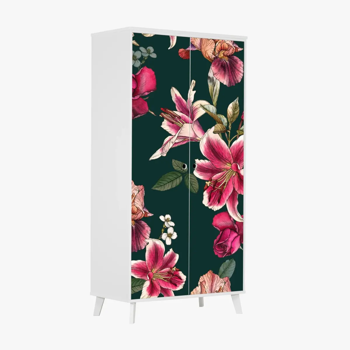 Adesivo per armadio eleganza floreale su fondo verde smeraldo • Wallissimo®