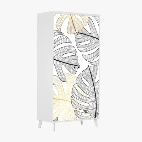 Adesivo per armadio eleganza botanica: foglie di monstera in oro e nero • Wallissimo®