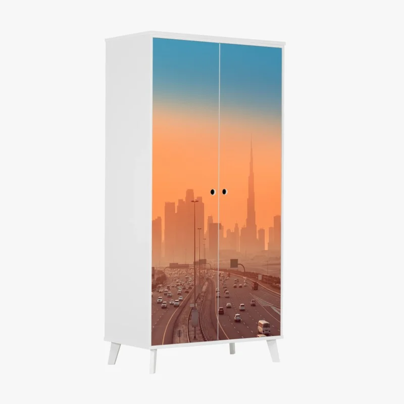 Adesivo per armadio skyline di Dubai al tramonto