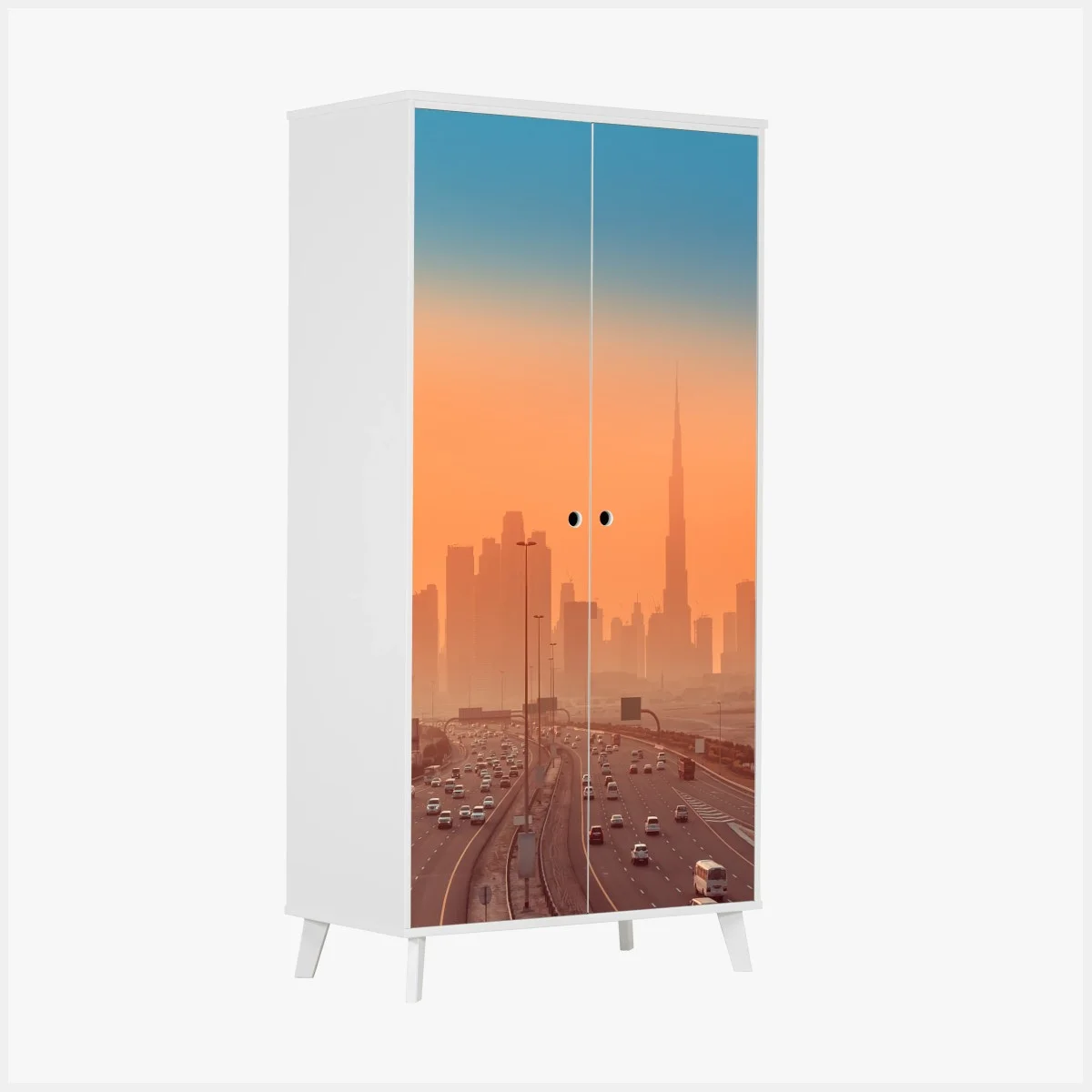 Adesivo per armadio skyline di Dubai al tramonto • Wallissimo® Adesivo per armadio skyline di Dubai al tramonto • Wallissimo®