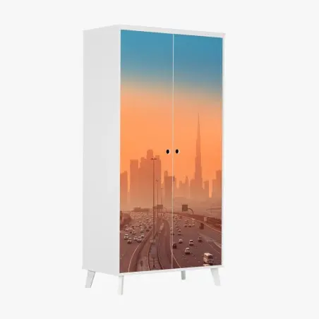 Adesivo per armadio skyline di Dubai al tramonto • Wallissimo®