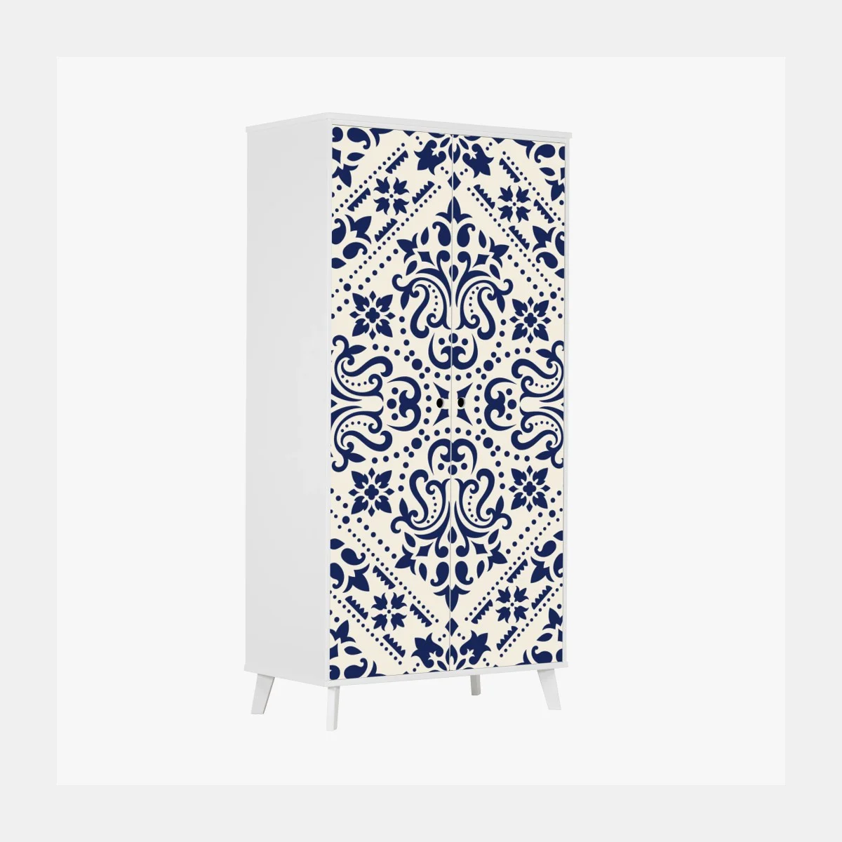 Adesivo per armadio motivo damascato blu navy su sfondo crema • Wallissimo® Adesivo per armadio motivo damascato blu navy su sfondo crema • Wallissimo®