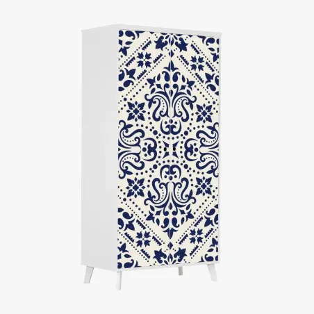 Adesivo per armadio motivo damascato blu navy su sfondo crema • Wallissimo®