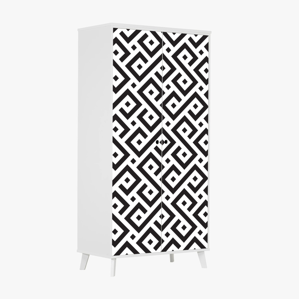 Adesivo per armadio motivo geometrico labirintico in bianco e nero • Wallissimo®
