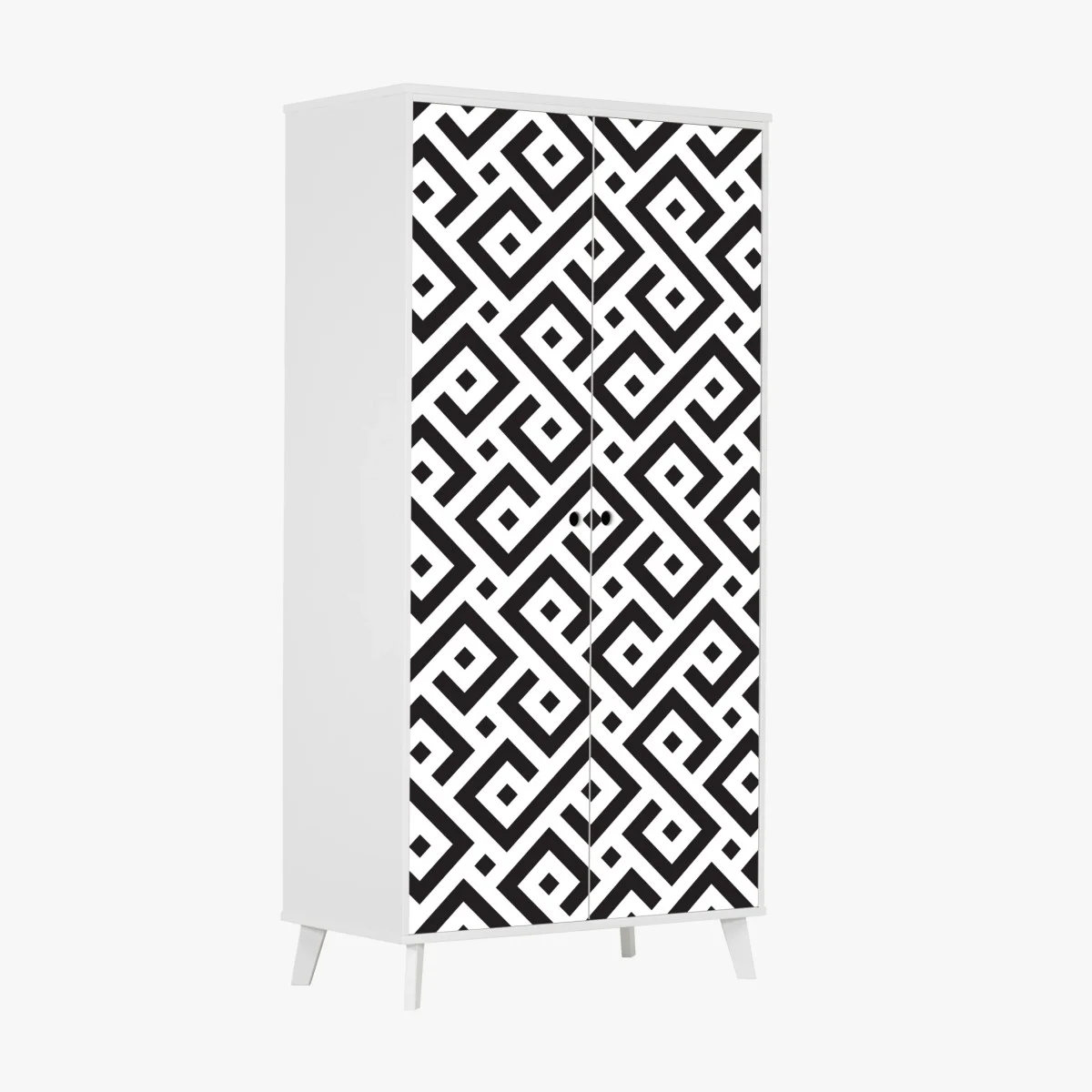 Adesivo per armadio motivo geometrico labirintico in bianco e nero • Wallissimo® Adesivo per armadio motivo geometrico labirintico in bianco e nero • Wallissimo®