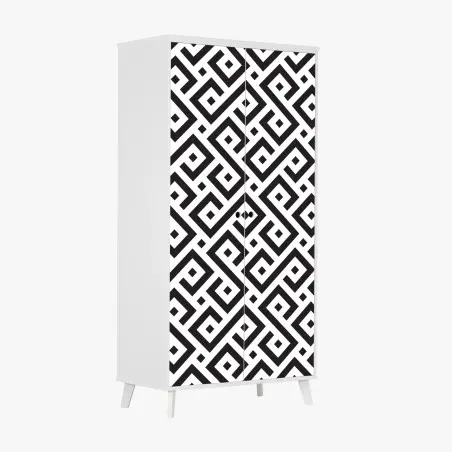 Adesivo per armadio motivo geometrico labirintico in bianco e nero • Wallissimo®