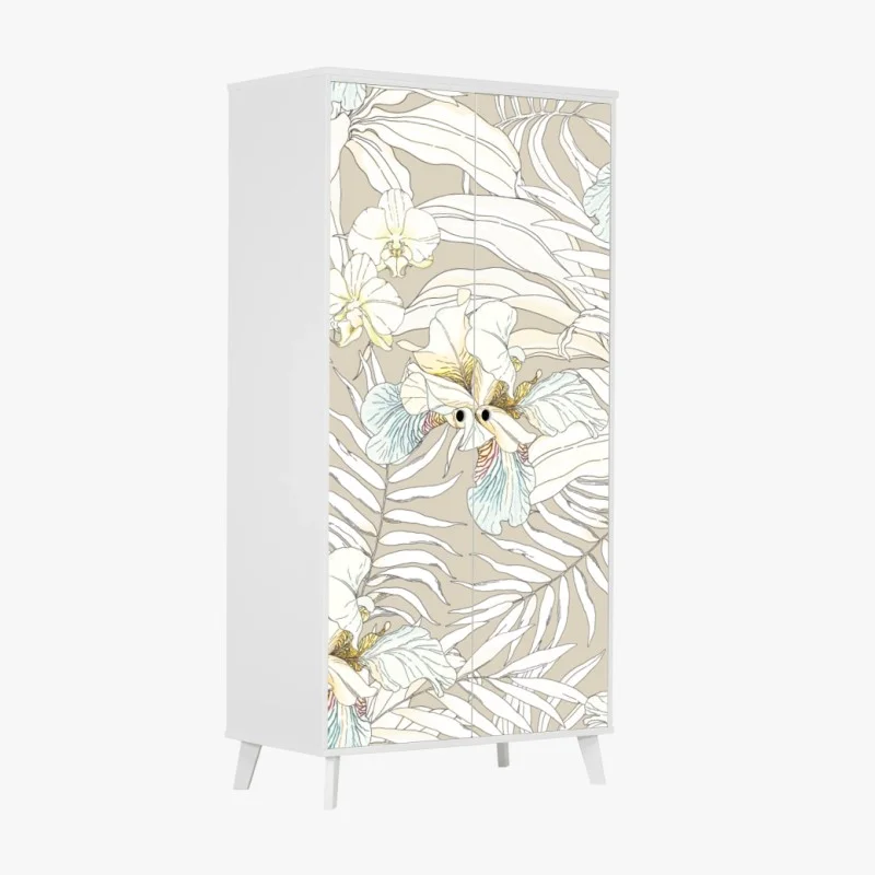 Adesivo per armadio cacatua e orchidee in motivo tropicale pastello