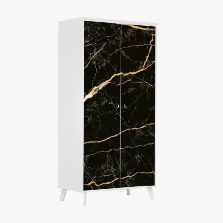 Adesivo per armadio marmo nero con venature dorate • Wallissimo®