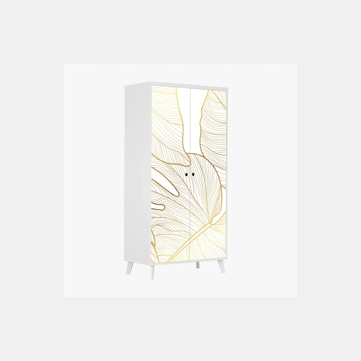 Adesivo per armadio eleganza botanica: foglie dorate su sfondo bianco • Wallissimo® Adesivo per armadio eleganza botanica: foglie dorate su sfondo bianco • Wallissimo®