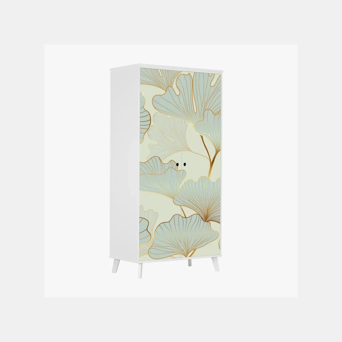Adesivo per armadio motivo elegante di foglie di ginkgo con dettagli dorati • Wallissimo®