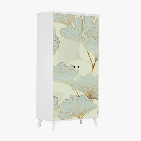 Adesivo per armadio motivo elegante di foglie di ginkgo con dettagli dorati • Wallissimo®