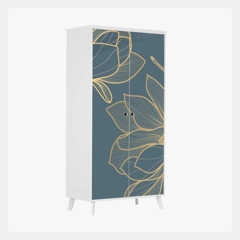 Adesivo per armadio elegante motivo floreale dorato su sfondo blu petrolio