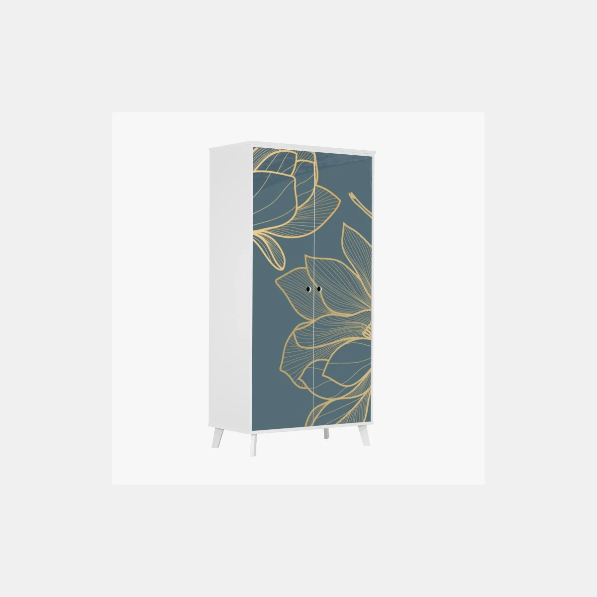 Adesivo per armadio elegante motivo floreale dorato su sfondo blu petrolio • Wallissimo® Adesivo per armadio elegante motivo floreale dorato su sfondo blu petrolio • Wallissimo®
