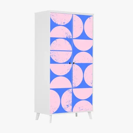 Adesivo per armadio motivo geometrico rosa e blu con effetto vintage • Wallissimo®