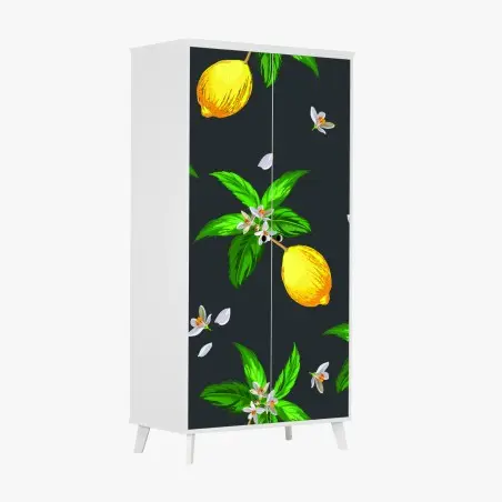 Adesivo per armadio motivo di limoni e fiori su sfondo scuro • Wallissimo®
