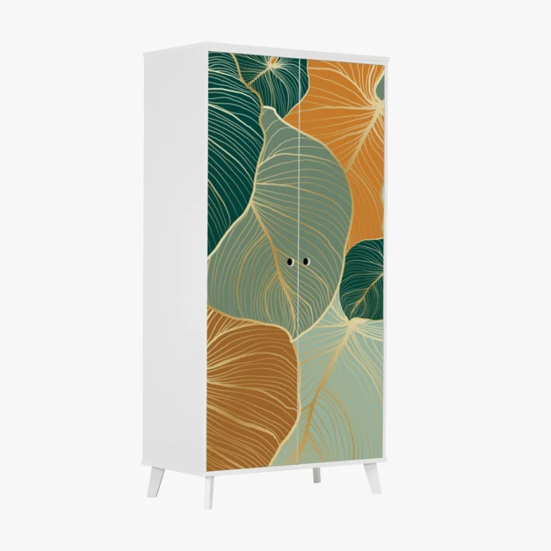 Adesivo per armadio motivo foglie tropicali con dettagli dorati