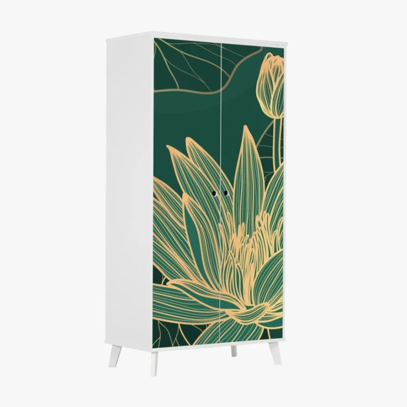 Adesivo per armadio ninfee dorate su sfondo verde