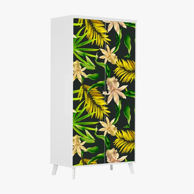 Adesivo per armadio motivo floreale tropicale su sfondo scuro