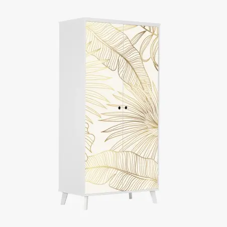 Adesivo per armadio fogliame tropicale dorato su fondo crema • Wallissimo®