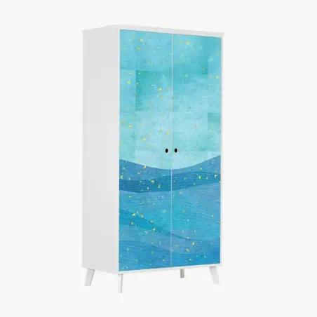 Adesivo per armadio onde d'acqua astratte con riflessi dorati • Wallissimo®